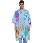 Cute Kawaii Ice Cream Seamless Pattern Men s Hooded Rain Ponchos