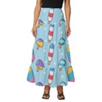 Cute Kawaii Ice Cream Seamless Pattern Tiered Ruffle Maxi Skirt