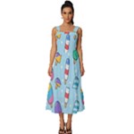Cute Kawaii Ice Cream Seamless Pattern Square Neckline Tiered Midi Dress