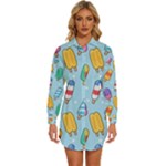 Cute Kawaii Ice Cream Seamless Pattern Womens Long Sleeve Shirt Dress