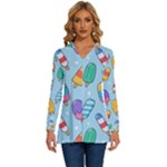 Cute Kawaii Ice Cream Seamless Pattern Long Sleeve Drawstring Hooded Top