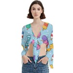 Cute Kawaii Ice Cream Seamless Pattern Trumpet Sleeve Cropped Top