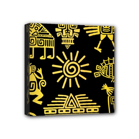 Maya Style Gold Linear Totem Icons Mini Canvas 4  x 4  (Stretched) from ArtsNow.com