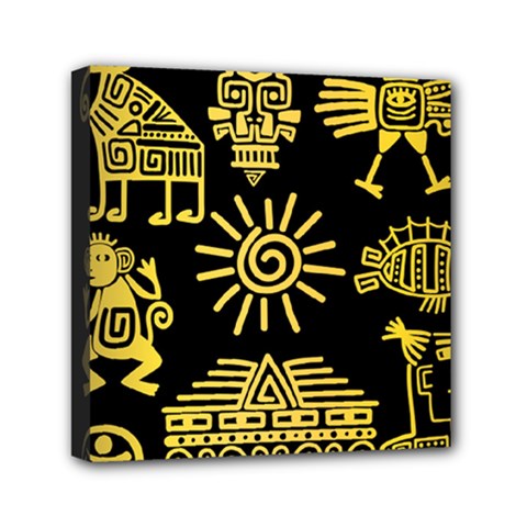 Maya Style Gold Linear Totem Icons Mini Canvas 6  x 6  (Stretched) from ArtsNow.com