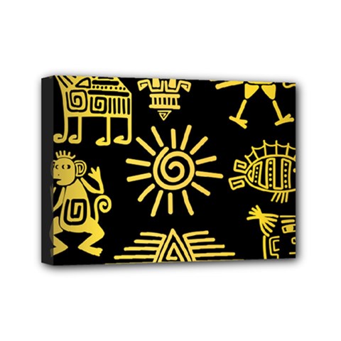 Maya Style Gold Linear Totem Icons Mini Canvas 7  x 5  (Stretched) from ArtsNow.com
