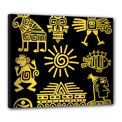 Maya Style Gold Linear Totem Icons Canvas 24  x 20  (Stretched) from ArtsNow.com