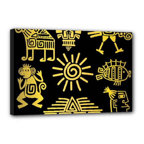Maya Style Gold Linear Totem Icons Canvas 18  x 12  (Stretched) from ArtsNow.com