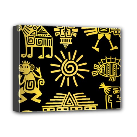 Maya Style Gold Linear Totem Icons Deluxe Canvas 14  x 11  (Stretched) from ArtsNow.com
