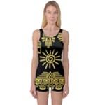 Maya Style Gold Linear Totem Icons One Piece Boyleg Swimsuit