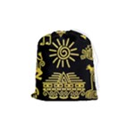 Maya Style Gold Linear Totem Icons Drawstring Pouch (Medium)