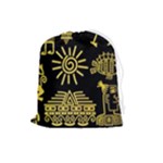 Maya Style Gold Linear Totem Icons Drawstring Pouch (Large)