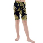 Maya Style Gold Linear Totem Icons Kids  Mid Length Swim Shorts