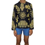 Maya Style Gold Linear Totem Icons Kids  Long Sleeve Swimwear