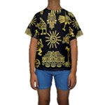 Maya Style Gold Linear Totem Icons Kids  Short Sleeve Swimwear
