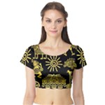Maya Style Gold Linear Totem Icons Short Sleeve Crop Top