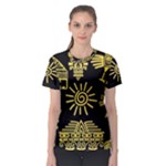 Maya Style Gold Linear Totem Icons Women s Sport Mesh T-Shirt