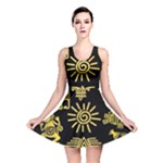 Maya Style Gold Linear Totem Icons Reversible Skater Dress