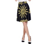 Maya Style Gold Linear Totem Icons A-Line Skirt
