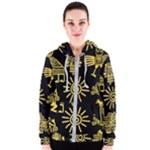 Maya Style Gold Linear Totem Icons Women s Zipper Hoodie