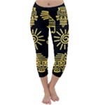 Maya Style Gold Linear Totem Icons Capri Winter Leggings 
