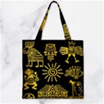 Maya Style Gold Linear Totem Icons Zipper Grocery Tote Bag