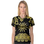 Maya Style Gold Linear Totem Icons V-Neck Sport Mesh T-Shirt