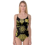 Maya Style Gold Linear Totem Icons Camisole Leotard 