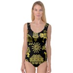Maya Style Gold Linear Totem Icons Princess Tank Leotard 