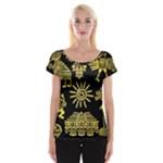 Maya Style Gold Linear Totem Icons Cap Sleeve Top