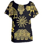 Maya Style Gold Linear Totem Icons Women s Oversized T-Shirt