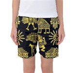 Maya Style Gold Linear Totem Icons Women s Basketball Shorts