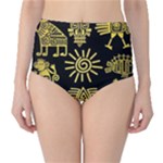 Maya Style Gold Linear Totem Icons Classic High-Waist Bikini Bottoms