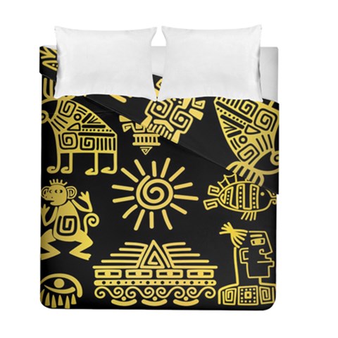 Maya Style Gold Linear Totem Icons Duvet Cover Double Side (Full/ Double Size) from ArtsNow.com