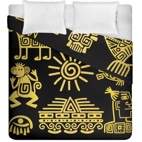 Maya Style Gold Linear Totem Icons Duvet Cover Double Side (King Size) from ArtsNow.com