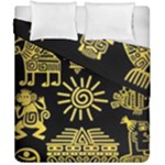 Maya Style Gold Linear Totem Icons Duvet Cover Double Side (California King Size)