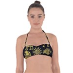 Maya Style Gold Linear Totem Icons Tie Back Bikini Top