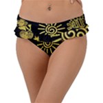 Maya Style Gold Linear Totem Icons Frill Bikini Bottoms