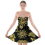 Maya Style Gold Linear Totem Icons Strapless Bra Top Dress