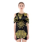 Maya Style Gold Linear Totem Icons Shoulder Cutout One Piece Dress