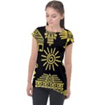Maya Style Gold Linear Totem Icons Cap Sleeve High Low Top