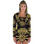 Maya Style Gold Linear Totem Icons Long Sleeve Hooded T-shirt