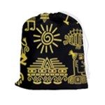 Maya Style Gold Linear Totem Icons Drawstring Pouch (2XL)
