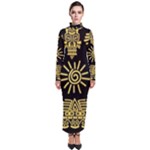 Maya Style Gold Linear Totem Icons Turtleneck Maxi Dress