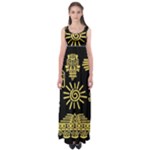 Maya Style Gold Linear Totem Icons Empire Waist Maxi Dress