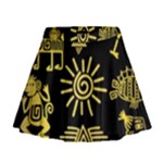 Maya Style Gold Linear Totem Icons Mini Flare Skirt