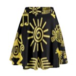 Maya Style Gold Linear Totem Icons High Waist Skirt