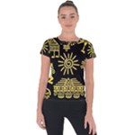 Maya Style Gold Linear Totem Icons Short Sleeve Sports Top 