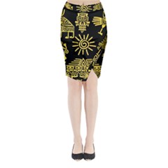 Maya Style Gold Linear Totem Icons Midi Wrap Pencil Skirt from ArtsNow.com