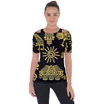 Maya Style Gold Linear Totem Icons Shoulder Cut Out Short Sleeve Top