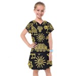 Maya Style Gold Linear Totem Icons Kids  Drop Waist Dress